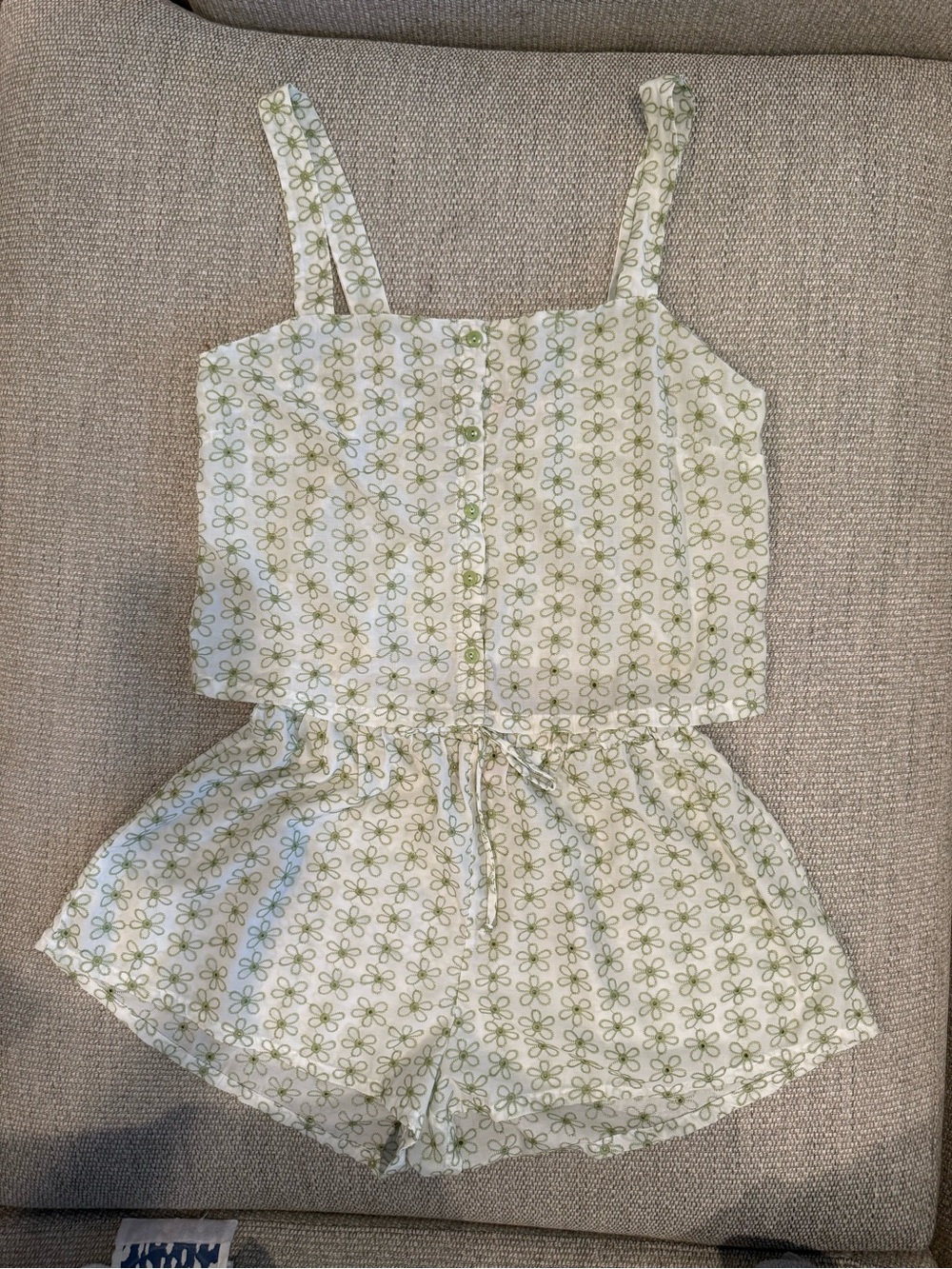 Lisa Says Gah White Two Piece with Green Floral Print